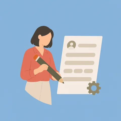 大きな記入カードに鉛筆で書き込む人のイラスト